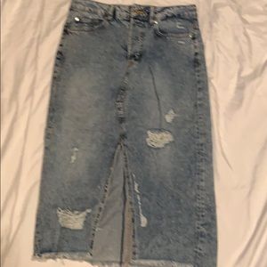 Distressed denim skirt